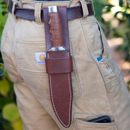 Giant Bowie Knife with Brown Leather Vertical Carry Sheath