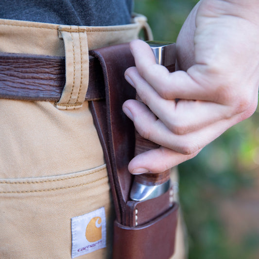 Giant Bowie Knife with Brown Leather Vertical Carry Sheath