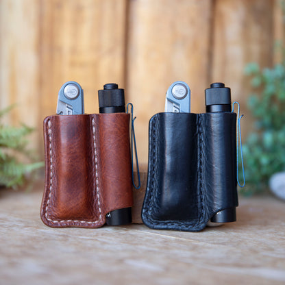 Leather EDC Pocket Organizer – Flashlight & Multi-Tool