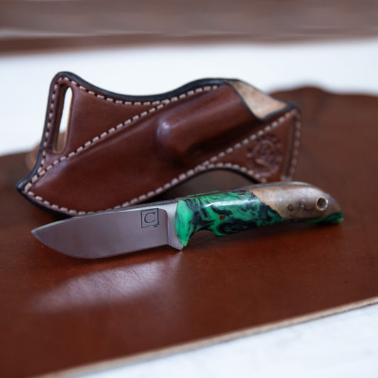 Custom Box Creek Knife + Brown Bishop Scout Carry Sheath (Ready to Ship)