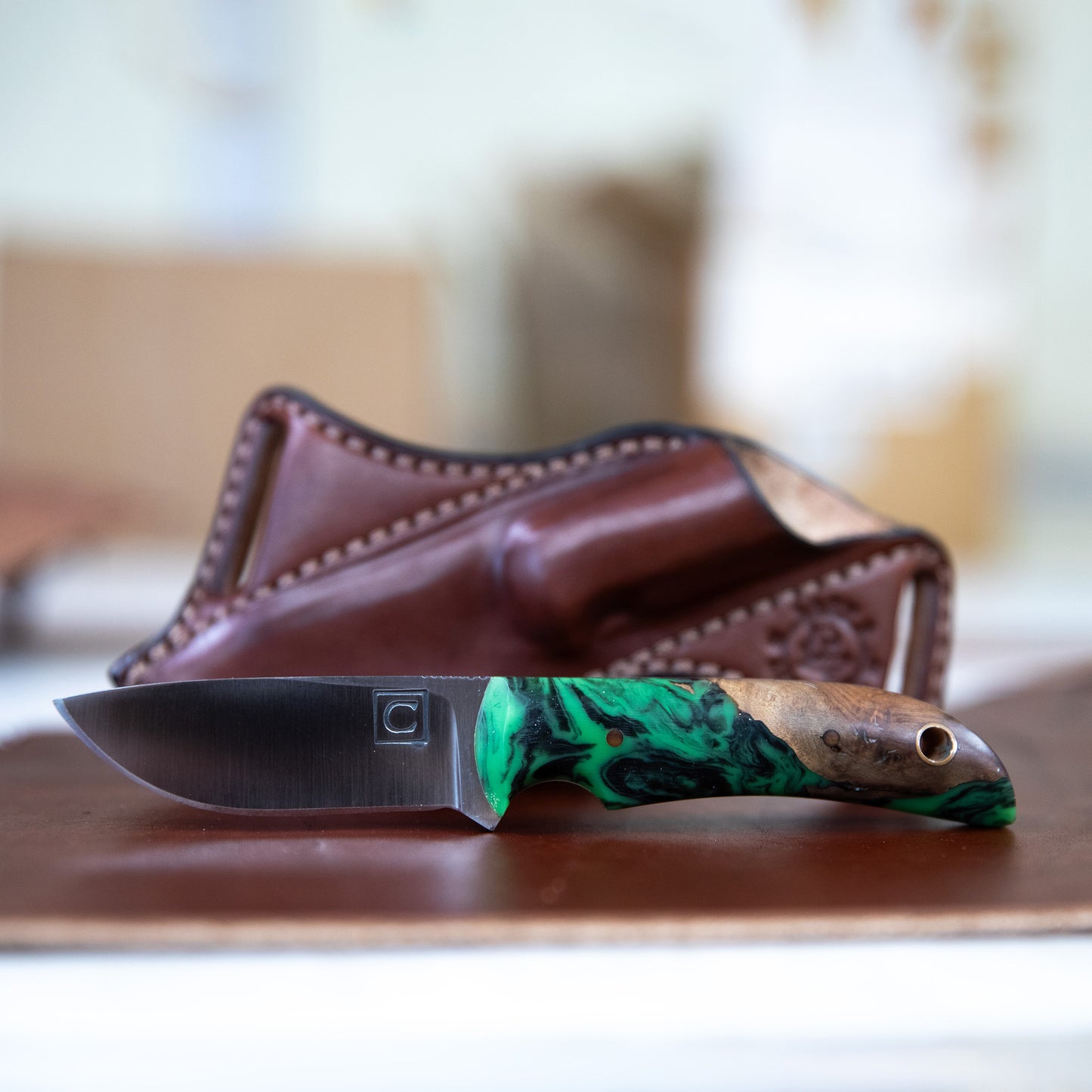 Custom Box Creek Knife + Brown Bishop Scout Carry Sheath (Ready to Ship)
