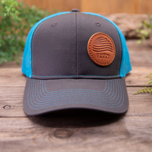 In God We Trust Leather Patch Hat – Handcrafted Full-Grain Trucker Cap