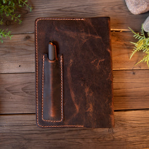 Oil Tan Leather Notebook Journal with Pen Pocket - Lazy 3 Leather Company