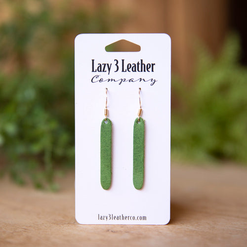 Green Leather Bar Earring - Lazy 3 Leather Company