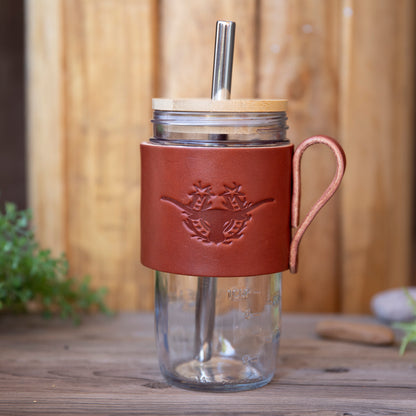 Travel Mug Bamboo lid with Boba Straw - Lazy 3 Leather Company