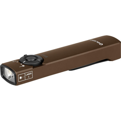 Brown laser pointer Flashlight with visible brand logo on a white background
