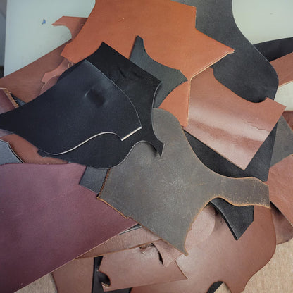 Oil or Vegetable tan Mixed Color Leather Scrap Box – Full-Grain Leather for DIY & Crafts