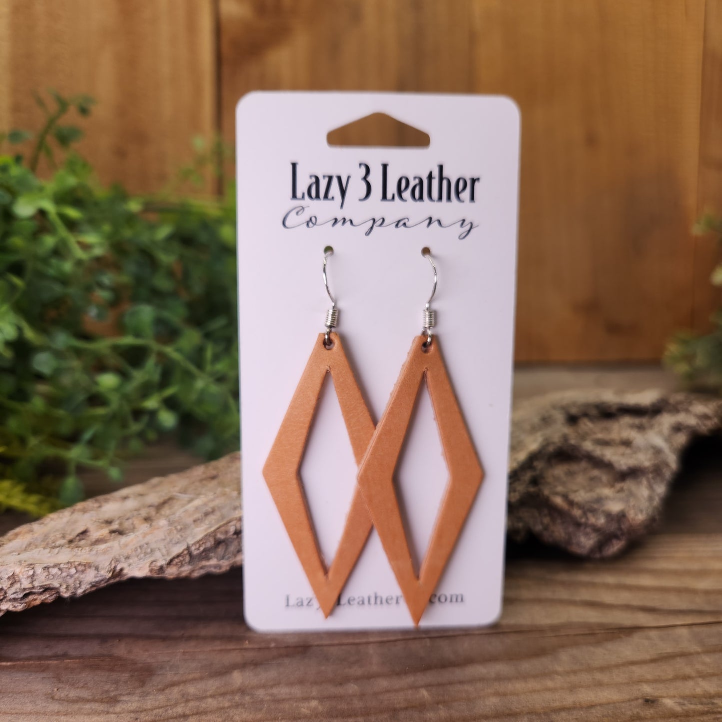 Stretched Diamond Drop Leather Earrings