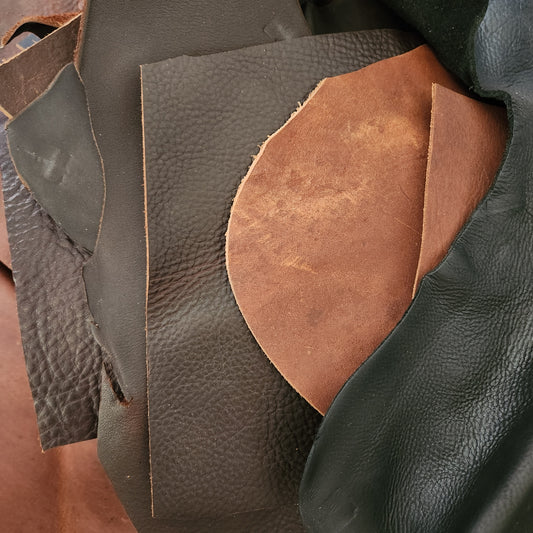 Oil Tan & Mixed Color Leather Scrap Box – Full-Grain Leather for DIY & Crafts