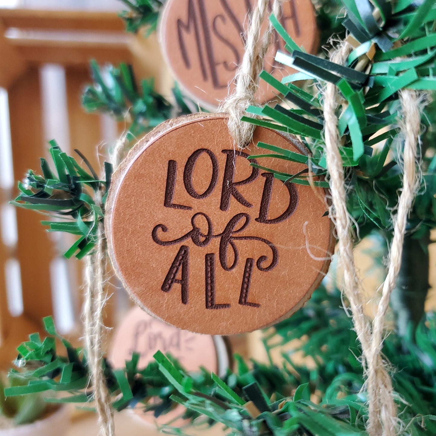 Names of Jesus Wood and Leather Christmas Ornaments - Lazy 3 Leather Company