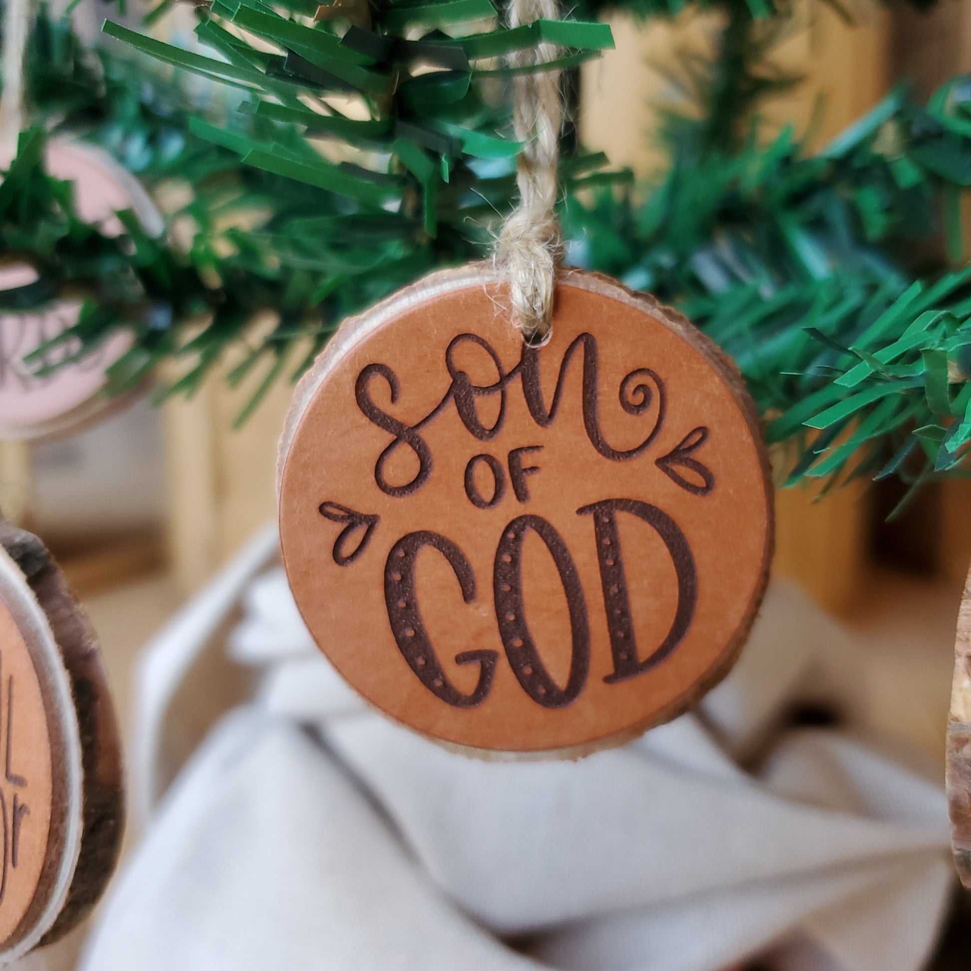 Names of Jesus Wood and Leather Christmas Ornaments - Lazy 3 Leather Company