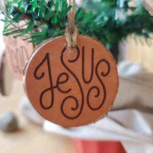 Names of Jesus Wood and Leather Christmas Ornaments