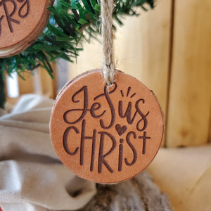 Names of Jesus Wood and Leather Christmas Ornaments