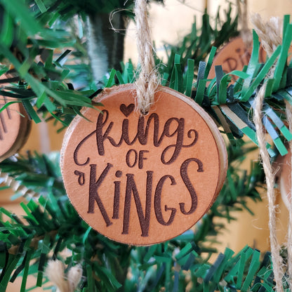 Names of Jesus Wood and Leather Christmas Ornaments - Lazy 3 Leather Company