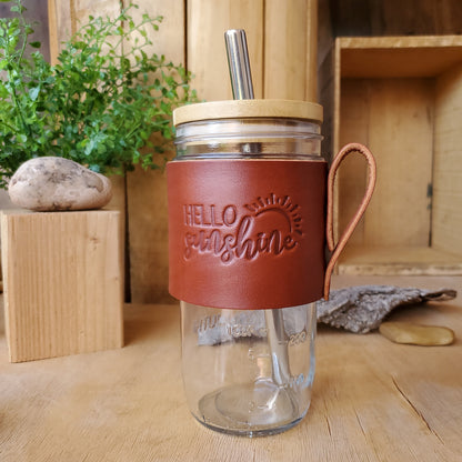 Travel Mug Bamboo lid with Boba Straw - Lazy 3 Leather Company