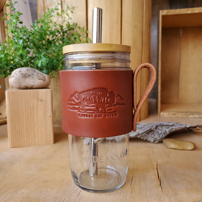 Travel Mug Bamboo lid with Boba Straw - Lazy 3 Leather Company