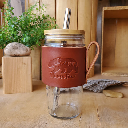 Travel Mug Bamboo lid with Boba Straw - Lazy 3 Leather Company