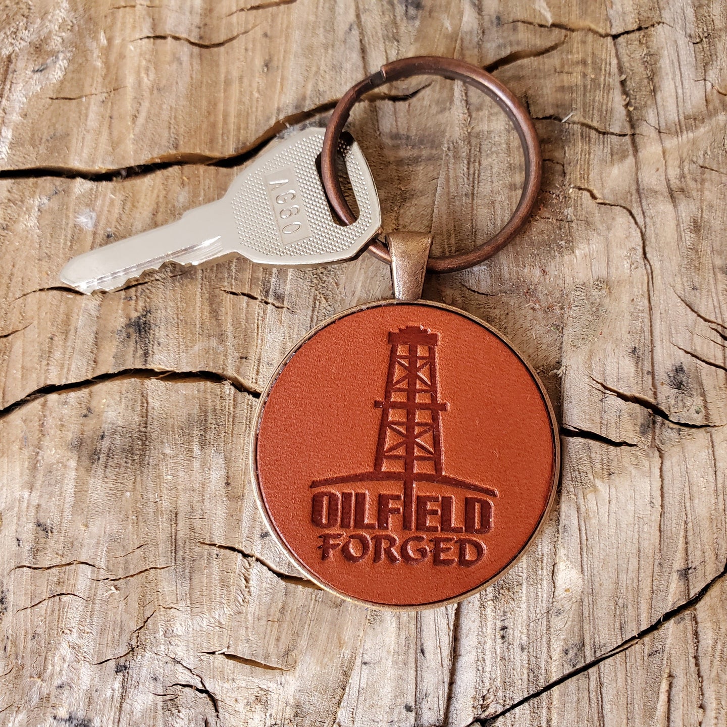 Oilfield Forged Leather Keychain