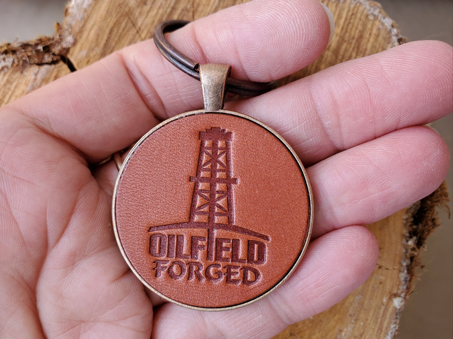 Oilfield Forged Leather Keychain - Lazy 3 Leather Company