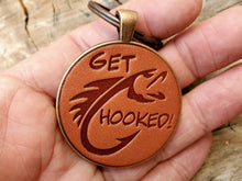 Load image into Gallery viewer, Hand tamped leather &#39;get hooked&#39; keychain