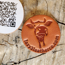 Load image into Gallery viewer, Stamped Leather business cards with QR code on the back. Made by Lazy 3 Leather Company Ivins, Utah. 