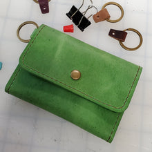 Load image into Gallery viewer, Green leather card case wallet with keyring by lazy 3 leather co