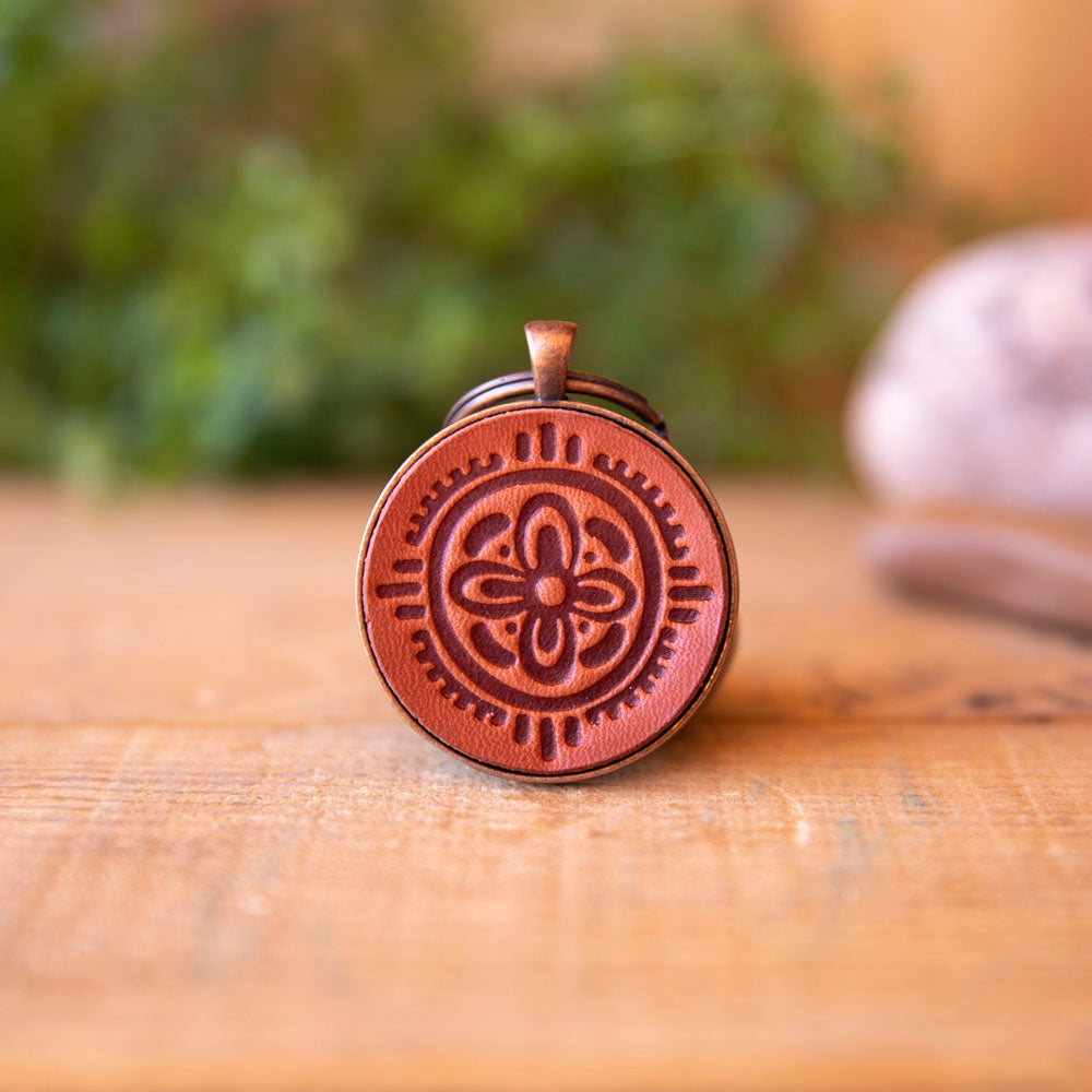 Aztec Flower Keychain - Lazy 3 Leather Company