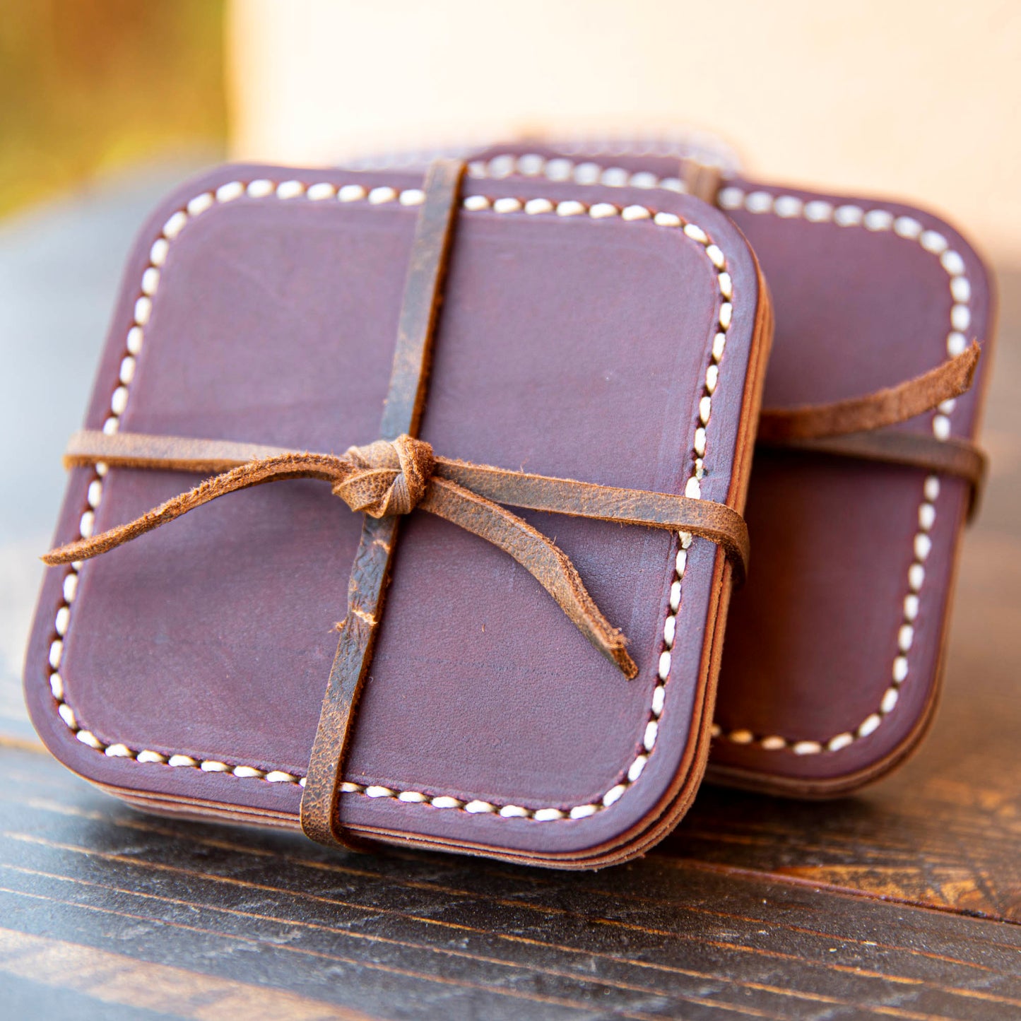 Square Latigo Leather Coasters | Set of 4 - Lazy 3 Leather Company