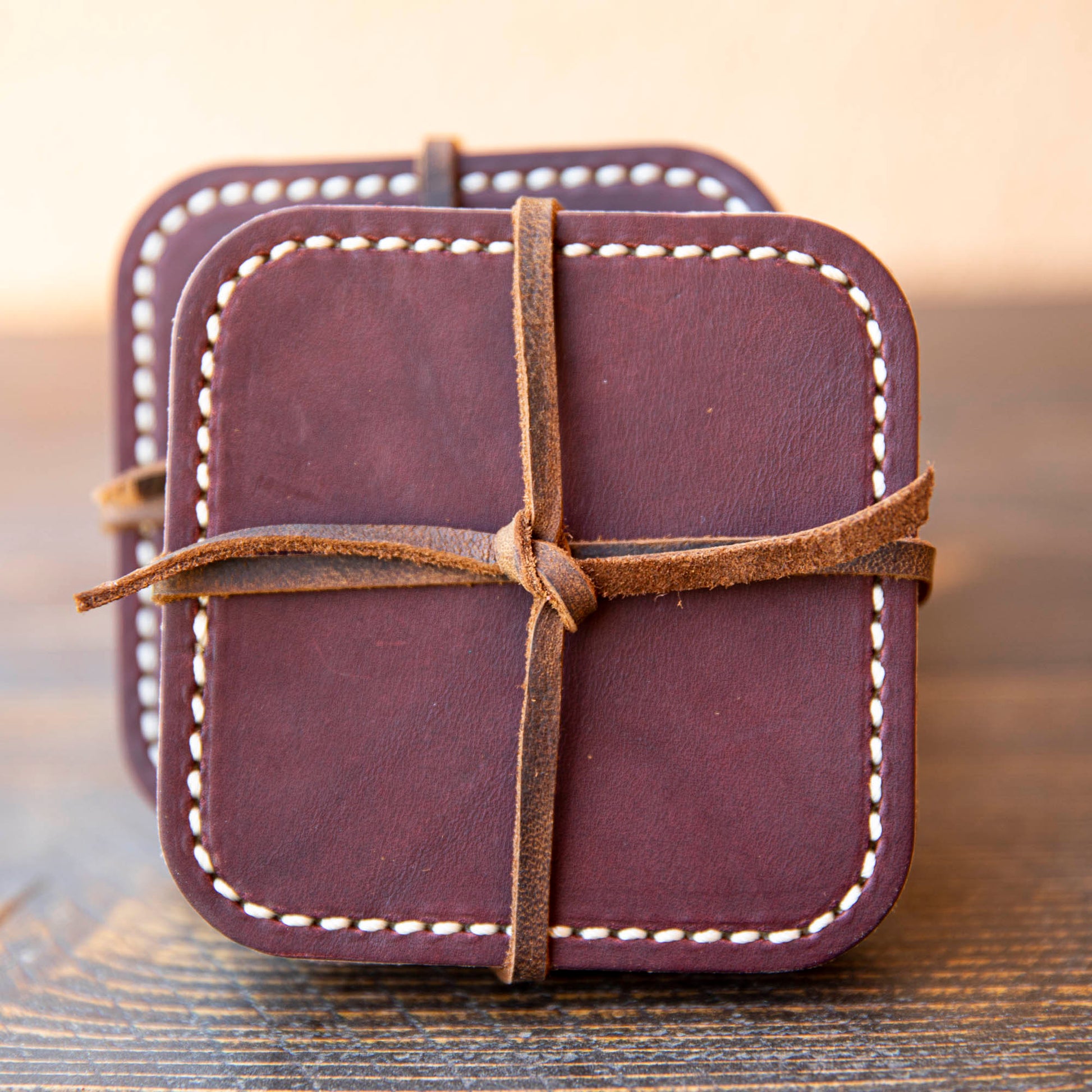 Square Latigo Leather Coasters | Set of 4 - Lazy 3 Leather Company