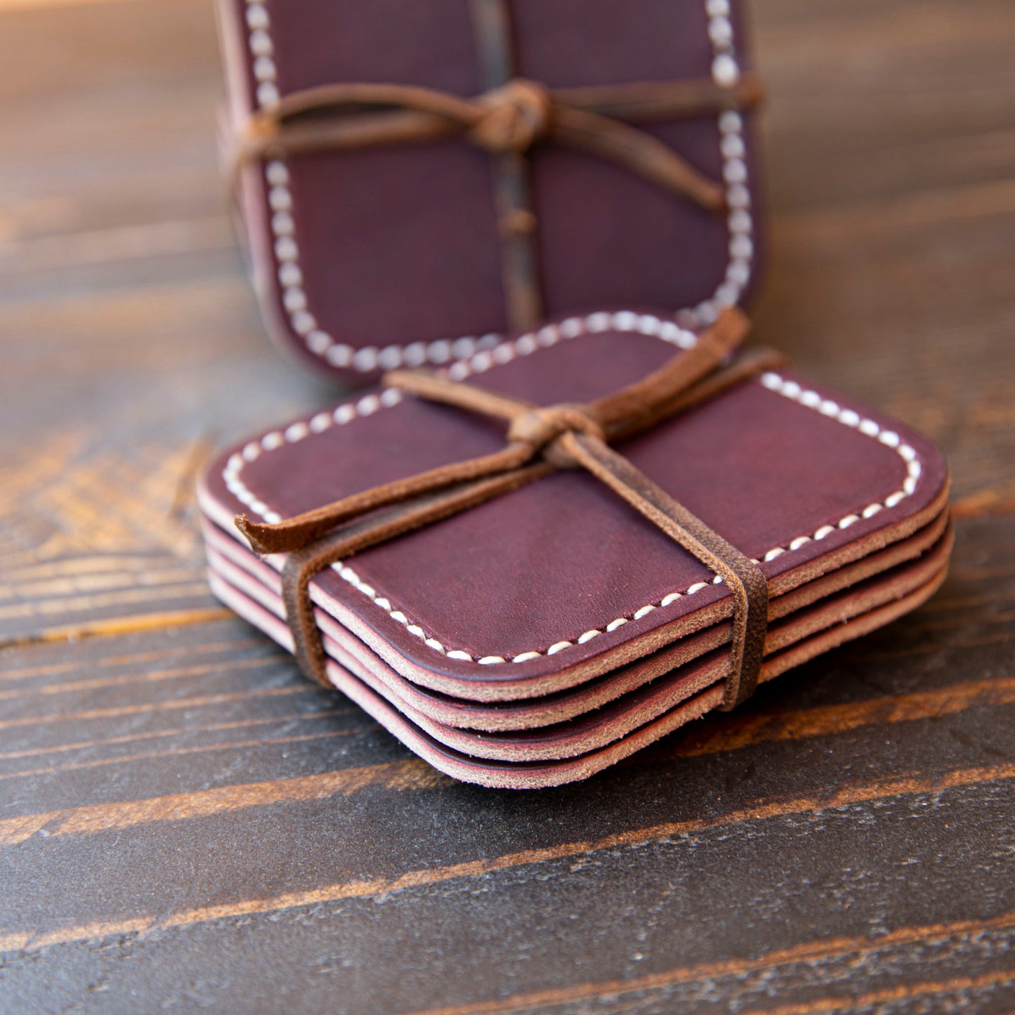 Square Latigo Leather Coasters | Set of 4 - Lazy 3 Leather Company