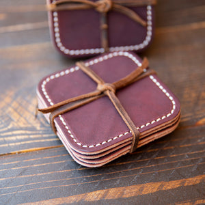 Square Latigo Leather Coasters | Set of 4