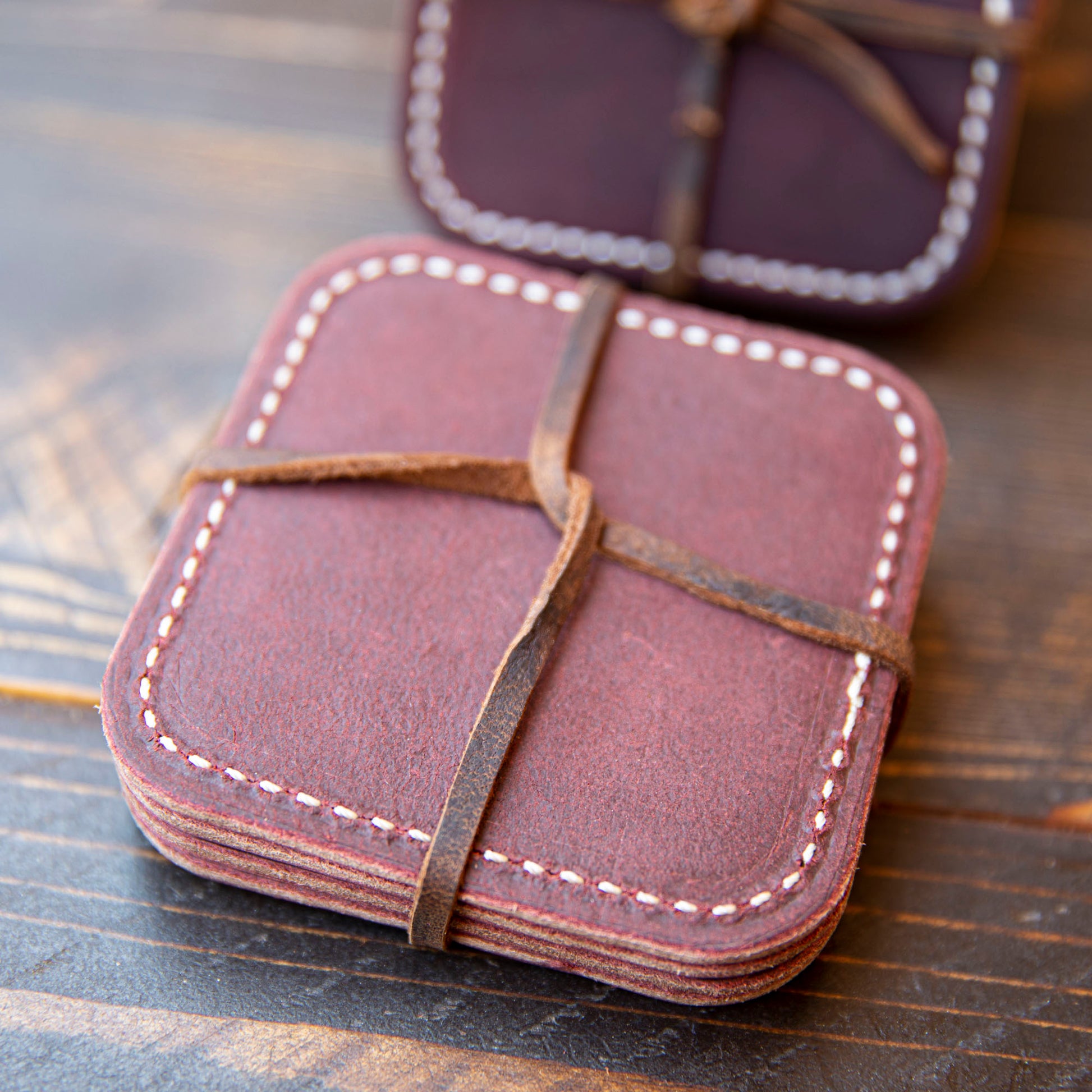 Square Latigo Leather Coasters | Set of 4 - Lazy 3 Leather Company