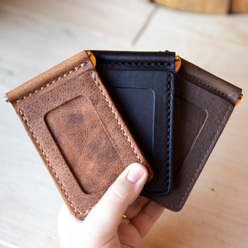 Tan Colour Bi-Fold Italian Leather Money Clip Card Holder/Slim