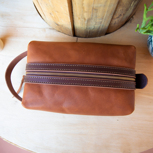Ginger Honcho leather dopp kit shave bag by lazy 3 leather co.