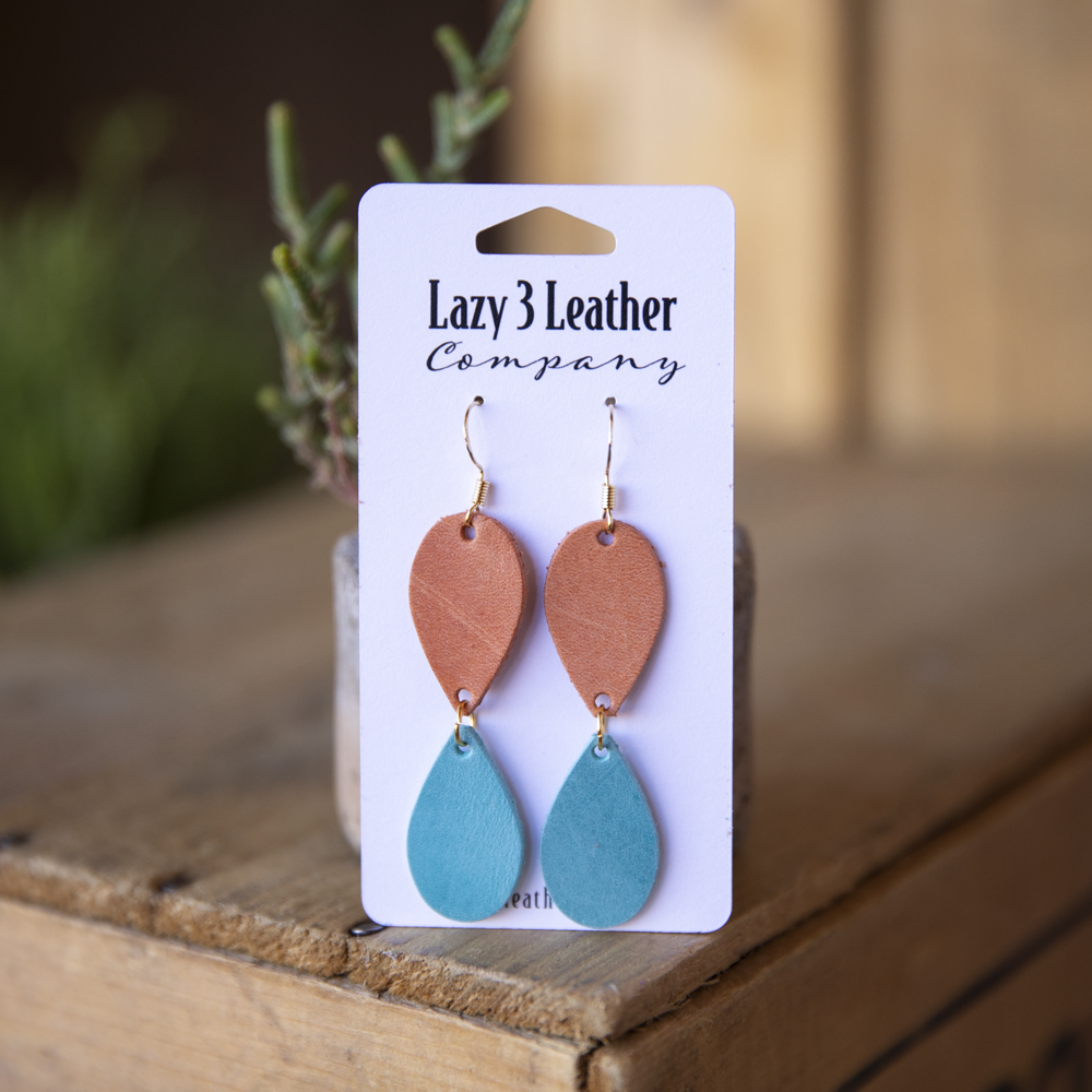 Teardrop Leather Earring - Lazy 3 Leather Company