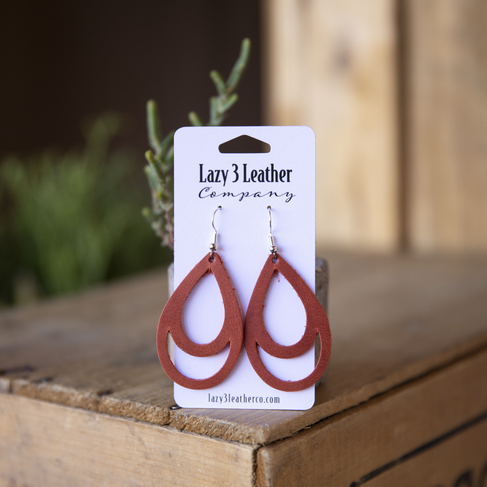 Double Hoop Leather Earrings - Lazy 3 Leather Company