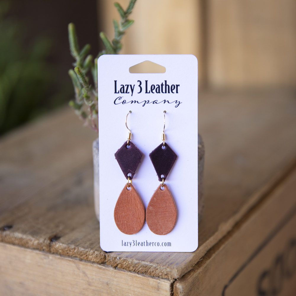 Diamond and Teardrop Leather Earrings - Lazy 3 Leather Company
