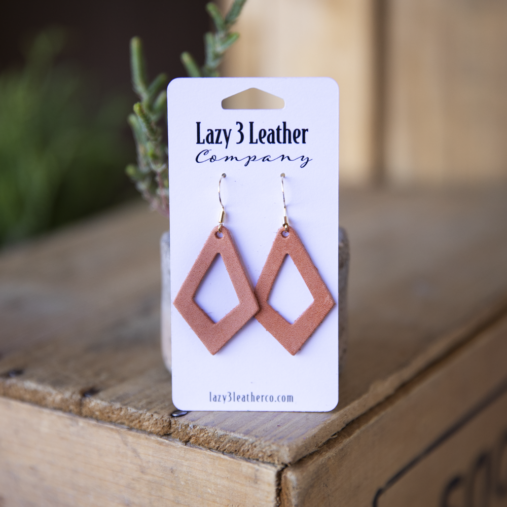 Diamond Drop Leather Earrings - Lazy 3 Leather Company