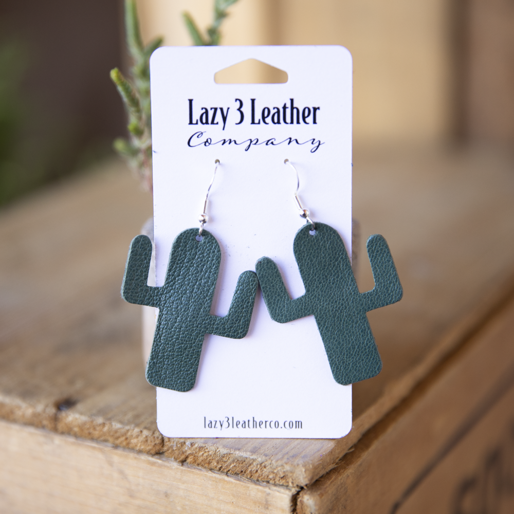 Leather Cactus Earrings Lazy 3 Leather Company