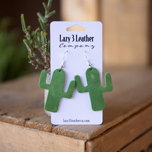 Leather Cactus Earrings - Lazy 3 Leather Company