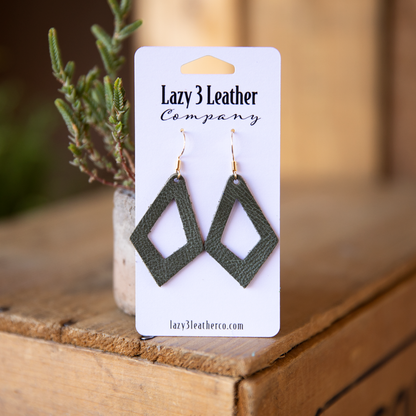 Diamond Drop Leather Earrings - Lazy 3 Leather Company