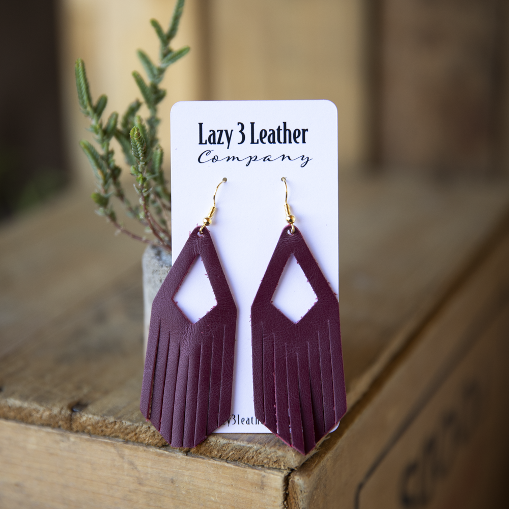 Diamond Drop Tassel Leather Earring - Lazy 3 Leather Company