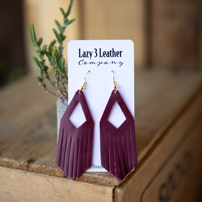 Diamond Drop Tassel Leather Earring - Lazy 3 Leather Company