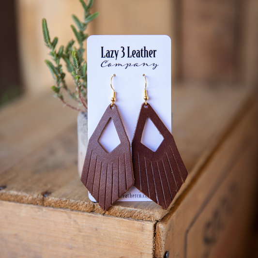 Diamond Drop Tassel Leather Earring - Lazy 3 Leather Company