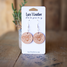 Load image into Gallery viewer, Stamped Bee Dangle Leather Earrings - Lazy 3 Leather Company