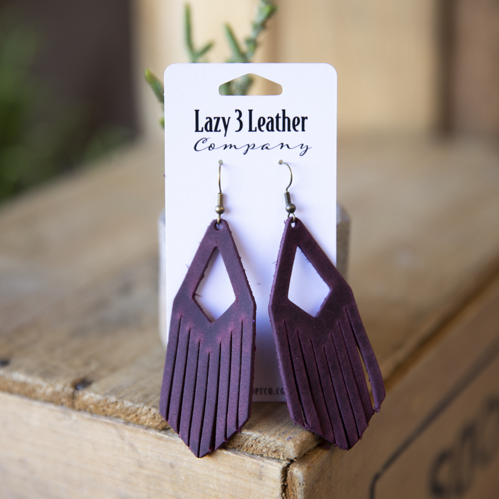 Diamond Drop Tassel Leather Earring - Lazy 3 Leather Company