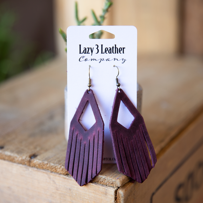 Diamond Drop Tassel Leather Earring - Lazy 3 Leather Company