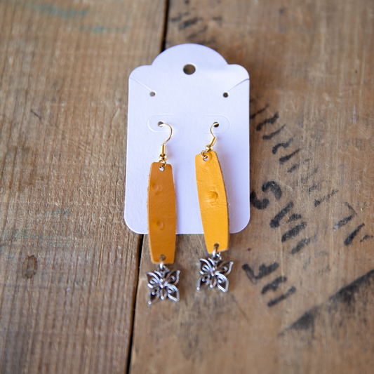 Yellow Ostrich Butterfly Earrings - Lazy 3 Leather Company