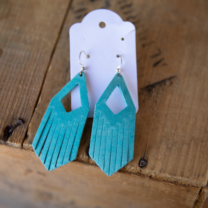 Diamond Drop Tassel Leather Earring - Lazy 3 Leather Company