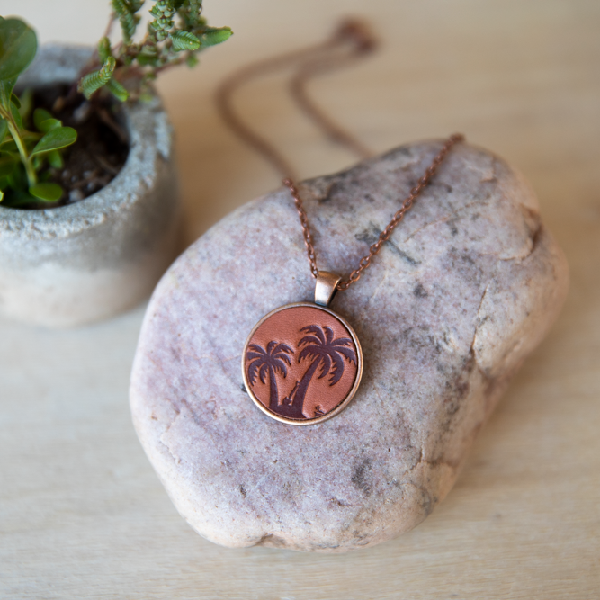 Palm Tree Leather Pendant Necklace - Lazy 3 Leather Company